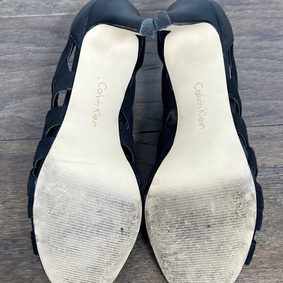 CALVIN KLEIN Kiani Peep Toe Suede Heels Black Sz 8 EUC - Picture 6 of 8